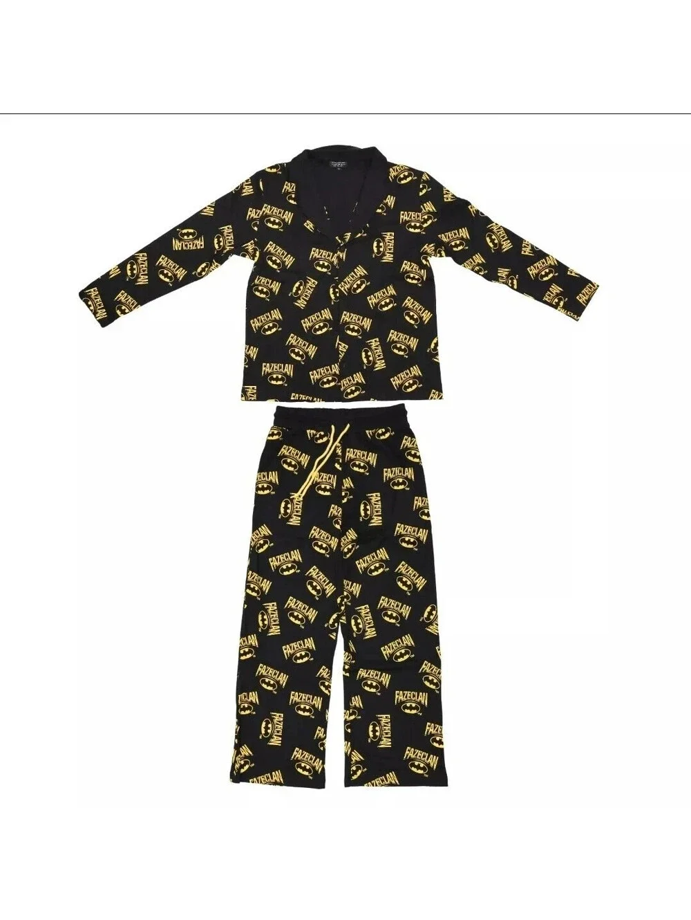 FaZe Clan x Batman DC Comics Mens Lounge Pajama Set Black Yellow